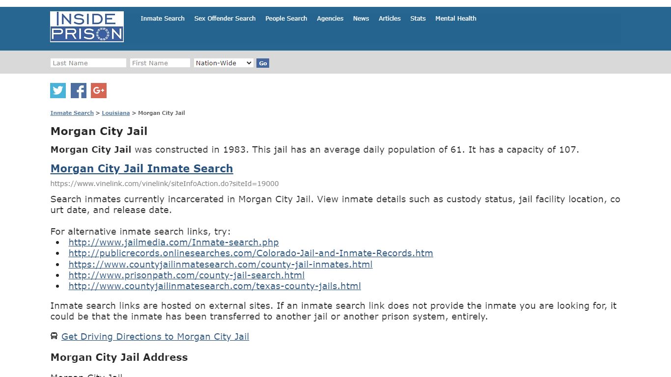 Morgan City Jail - Louisiana - Inmate Search